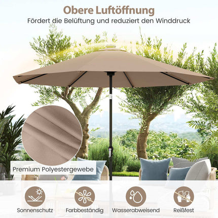 3m Patio Umbrella with Solar LED Lights, 9 Modes