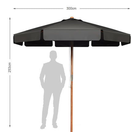 3m parasol with adjustable tilt angle, 8 crossbars & waterproof polyester fabric with UV protection, grey