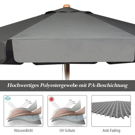 3m parasol with adjustable tilt angle, 8 crossbars & waterproof polyester fabric with UV protection, grey