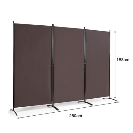3 panel room divider with robust hinges and steel base freestanding privacy screen 260x 183 cm coffee