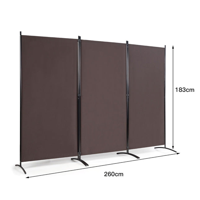3 panel room divider with robust hinges and steel base freestanding privacy screen 260x 183 cm coffee