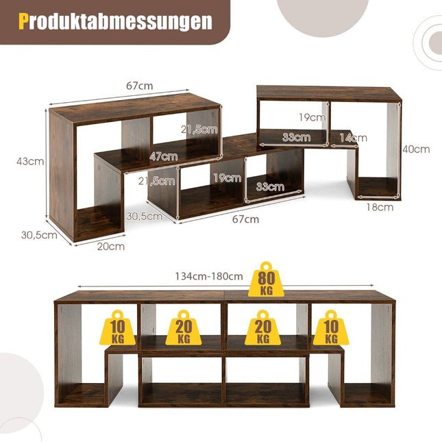 3-part wooden TV cabinet for TVs up to 65" Freely combinable TV stand brown