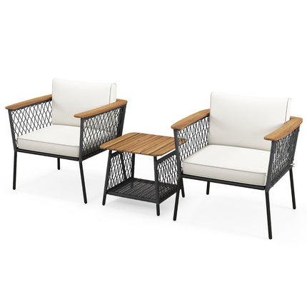 3 pcs. Garden Furniture Set Rattan Chair Set with 2 Tier Coffee Table Outdoor Conversation Set