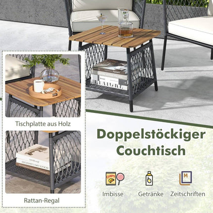 3 pcs. Garden Furniture Set Rattan Chair Set with 2 Tier Coffee Table Outdoor Conversation Set