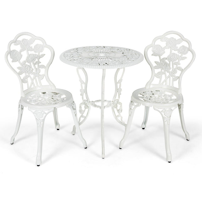 3 pcs. Garden furniture set balcony set with 2 chairs & table made of cast aluminum & cast iron white