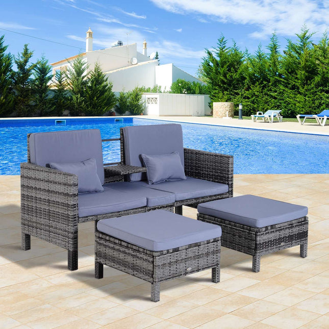Gray poly rattan garden sofa set with cushions - 3-piece