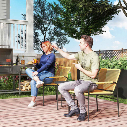 3 stuks Rotan bistroset, zitgroep, tuinset met 2 tuinstoelen, salontafel, balkonmeubelset voor tuin, terras, staal, geel | Aosoom