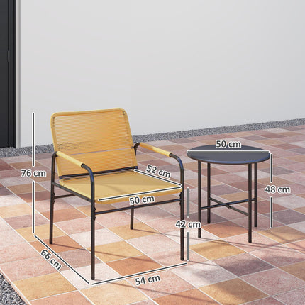 3 stuks Rotan bistroset, zitgroep, tuinset met 2 tuinstoelen, salontafel, balkonmeubelset voor tuin, terras, staal, geel | Aosoom