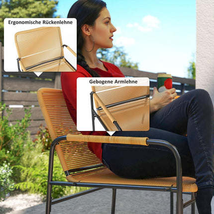 3 stuks Rotan bistroset, zitgroep, tuinset met 2 tuinstoelen, salontafel, balkonmeubelset voor tuin, terras, staal, geel | Aosoom