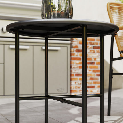 3 stuks Rotan bistroset, zitgroep, tuinset met 2 tuinstoelen, salontafel, balkonmeubelset voor tuin, terras, staal, geel | Aosoom
