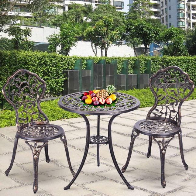 3-piece antique cast aluminum bistro set balcony set seating group garden table with 2 chairs black