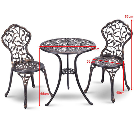 3-piece antique cast aluminum bistro set balcony set seating group garden table with 2 chairs black