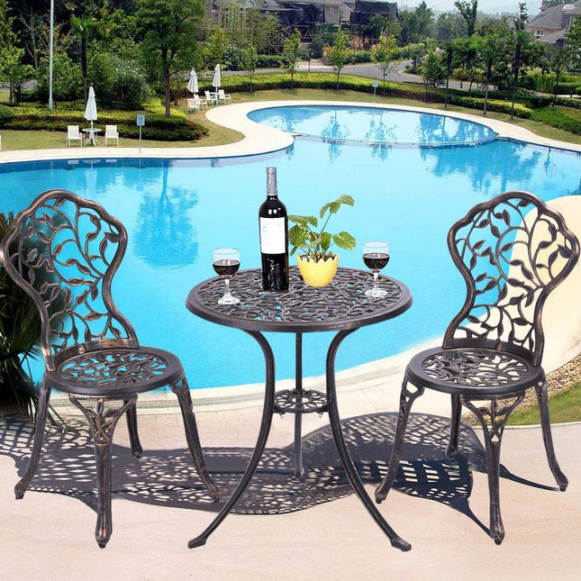 3-piece antique cast aluminum bistro set balcony set seating group garden table with 2 chairs black