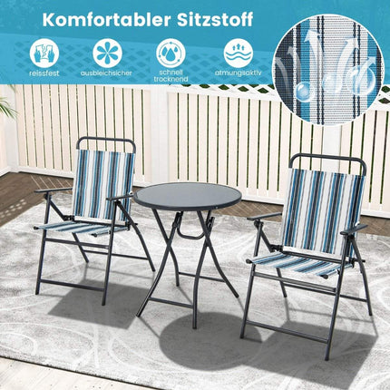 3-piece balcony set bistro table with 2 folding chairs seating set with robust metal frame