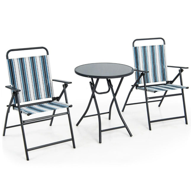 3-piece balcony set bistro table with 2 folding chairs seating set with robust metal frame