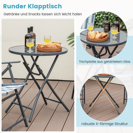 3-piece balcony set bistro table with 2 folding chairs seating set with robust metal frame
