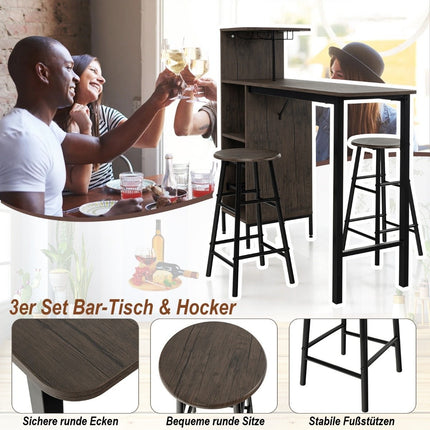 3-piece bar table & chair set dining table set in counter height brown
