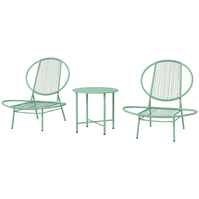 Green Steel Bistro Set - weatherproof, ergonomic chairs