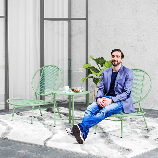 Green Steel Bistro Set - weatherproof, ergonomic chairs