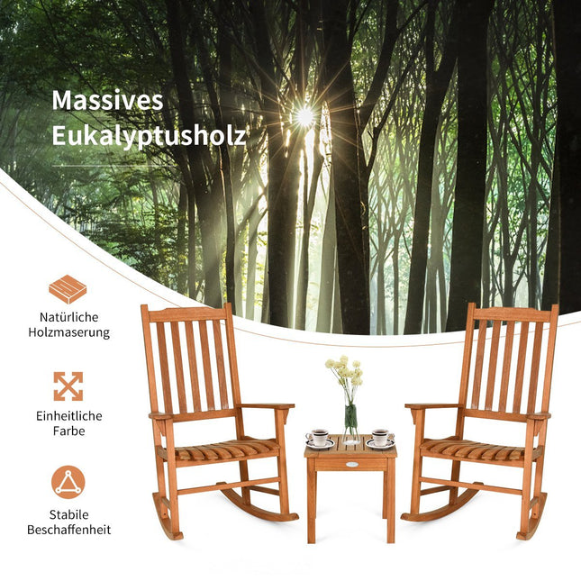 3-piece bistro set with rocking chairs made of natural eucalyptus wood