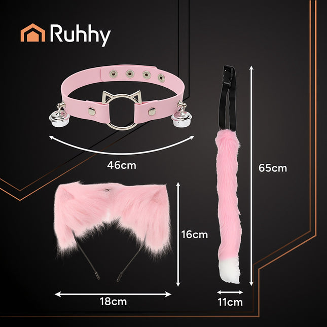 3-piece cat/fox costume, pink, Ruhhy 26585