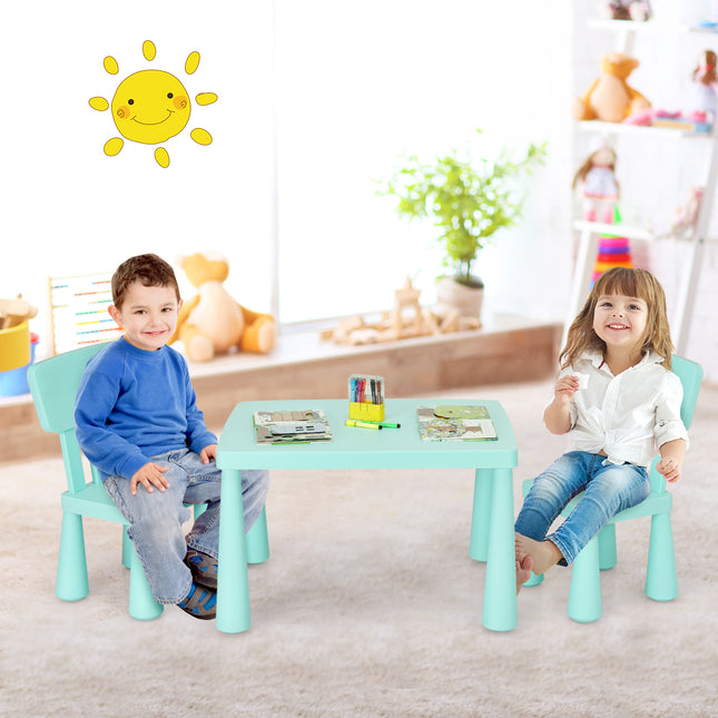 3-piece children's seating group, children's table with 2 chairs, children's furniture made of plastic, green