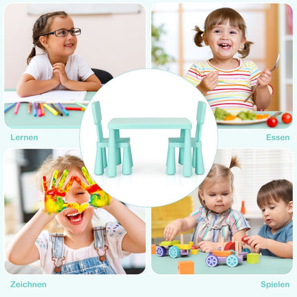 3-piece children's seating group, children's table with 2 chairs, children's furniture made of plastic, green