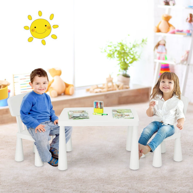 3-piece children's seating set, children's table with 2 chairs, children's furniture made of white plastic