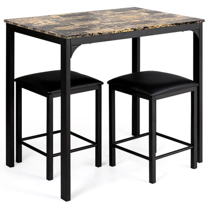 3-piece dining table set, bar table set with 2 padded bar stools, metal frame, brown