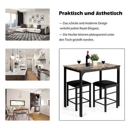 3-piece dining table set, bar table set with 2 padded bar stools, metal frame, brown