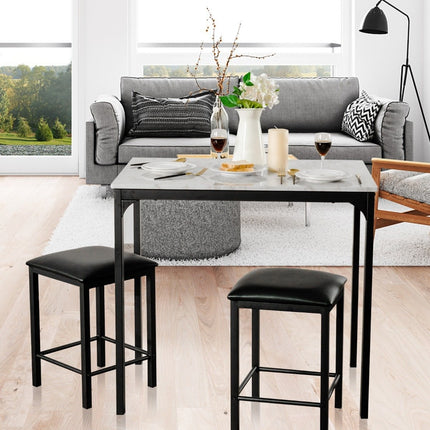 3-piece dining table set, bar table set with 2 padded bar stools, metal frame, white