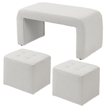 White upholstered 3-piece ottoman set for living room