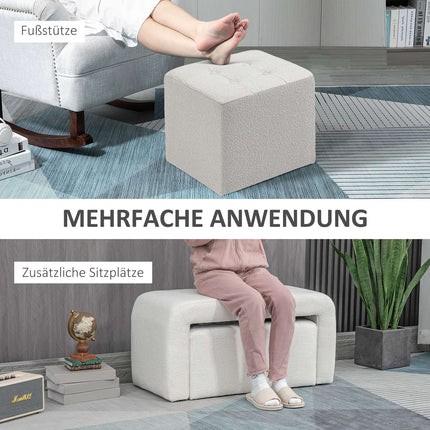 White upholstered 3-piece ottoman set for living room