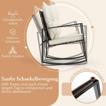 3-piece garden furniture set, balcony furniture with cushions, 2 rocking chairs and table