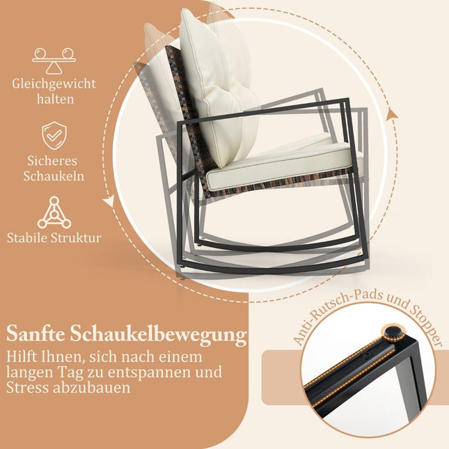 3-piece garden furniture set, balcony furniture with cushions, 2 rocking chairs and table