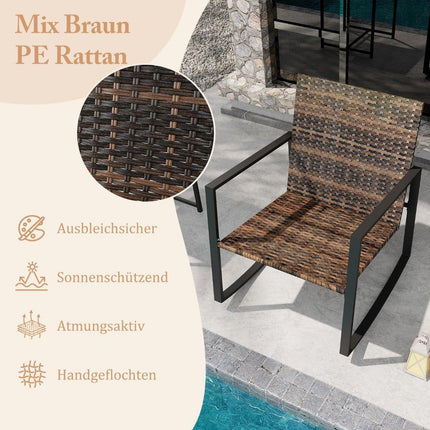 3-piece garden furniture set, balcony furniture with cushions, 2 rocking chairs and table