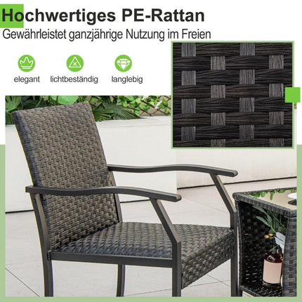 3-piece garden furniture set rattan balcony set with 2 chairs and table mixed brown