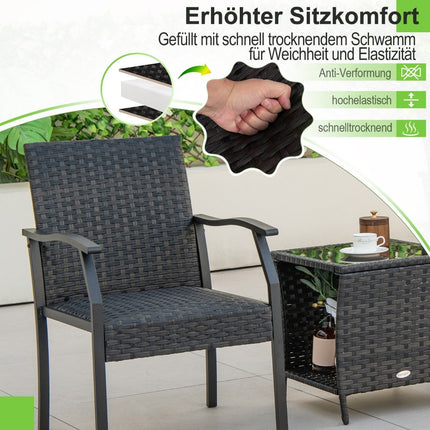 3-piece garden furniture set rattan balcony set with 2 chairs and table mixed brown