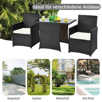 3-piece patio dining set. Space-saving PE rattan bistro set with table top