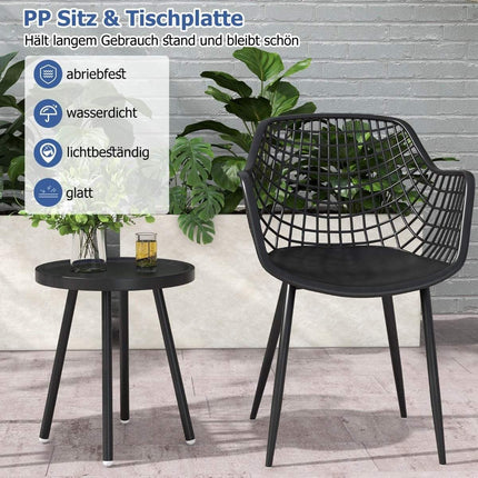 3-piece patio furniture set bistro chairs and side table with seats + table top made of PP black
