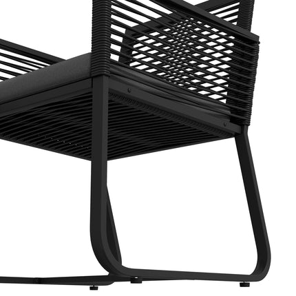 3-delige rotan tuinmeubelset, elegante zitgroep met 2 tuinstoelen en bijzettafel van gehard glas met kussens voor balkon, zwart