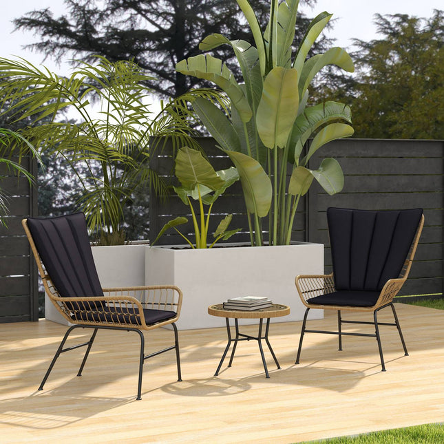 Rattan outdoor dining set - 2 chairs and table with cushions