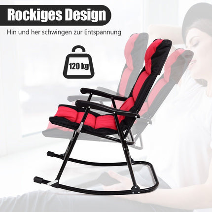 3-piece rocking lounger deck chairs with side table garden lounger red + black