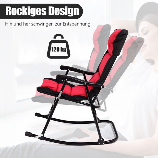 3-piece rocking lounger deck chairs with side table garden lounger red + black