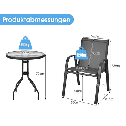 3 pieces Balcony furniture set bistro table with 2 stackable chairs balcony set garden set garden furniture