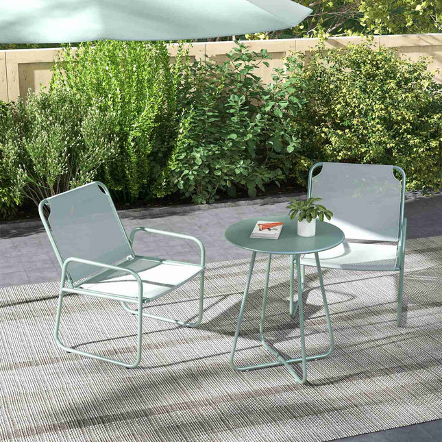 3-piece green mesh bistro set with table and chairs
