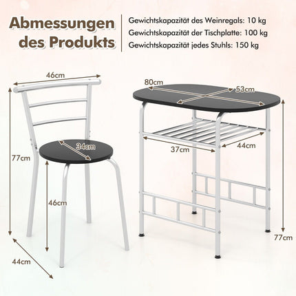 3 pieces Dining group kitchen table &amp; Chairs with wine rack Space-saving seating group Dining room group silver