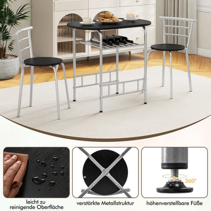 3 pieces Dining group kitchen table &amp; Chairs with wine rack Space-saving seating group Dining room group silver
