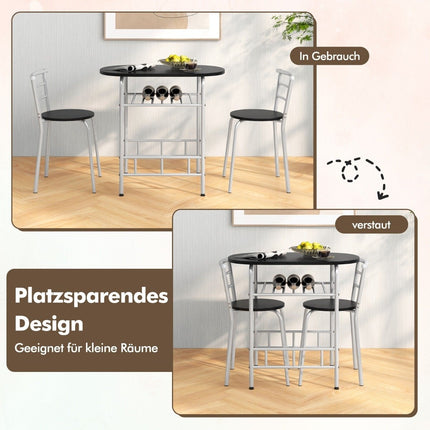 3 pieces Dining group kitchen table &amp; Chairs with wine rack Space-saving seating group Dining room group silver