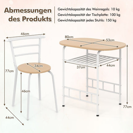 3 pieces Dining group kitchen table &amp; Chairs with wine rack, space-saving seating group, dining room group, white